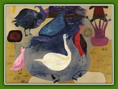 giardino con cigno -2010- acrilico su tela - 100 x 100 cm.